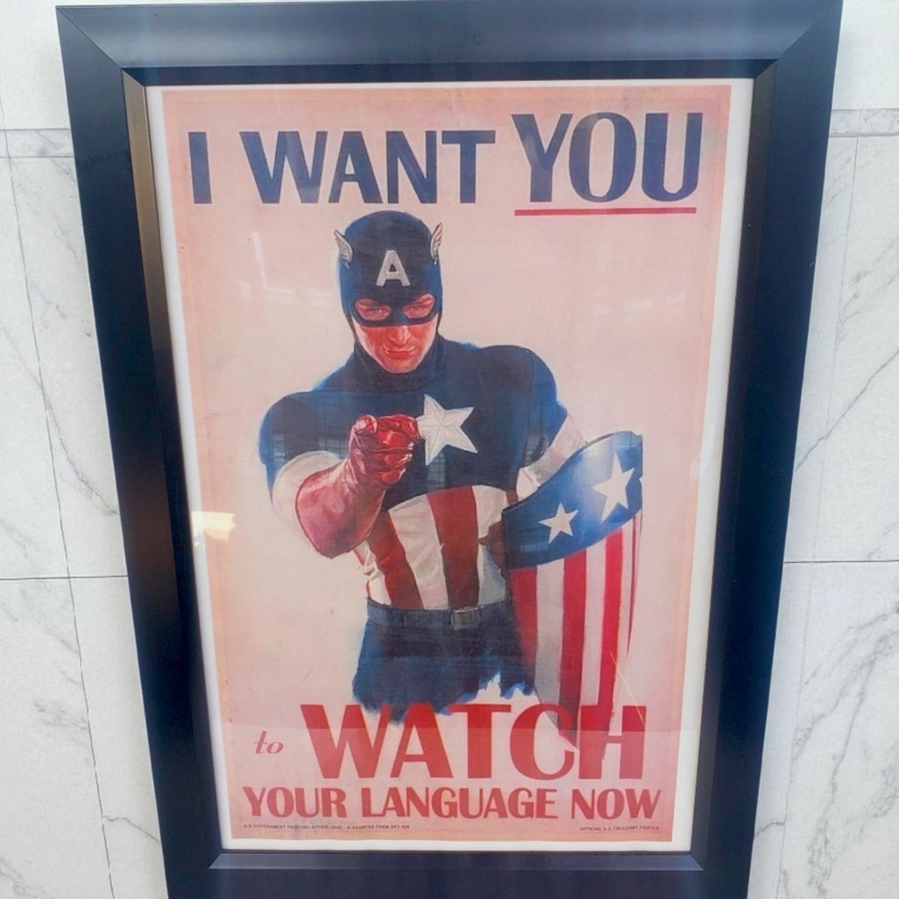 Framed Captain America "I Want You to Buy War Bonds" Movie Poster Memorabilia
